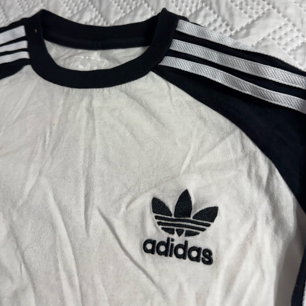 Adidas Black White Triple Stripe Long Sleeve Activewear Shirt Youth Boy 13-14 - Picture 13 of 13